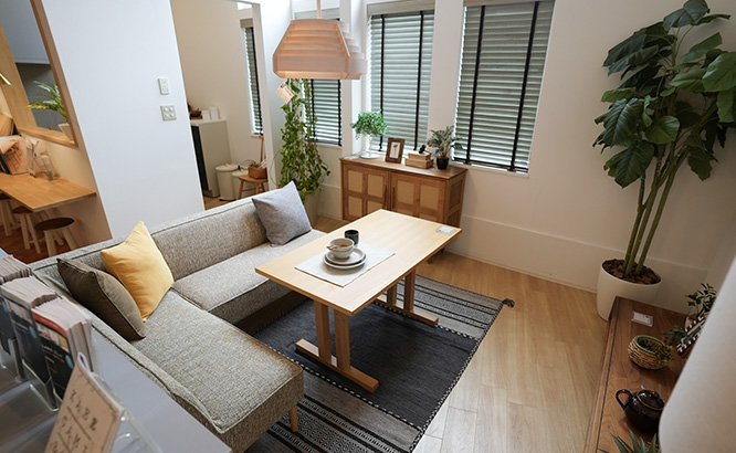 ソファとテーブルが並んでいる